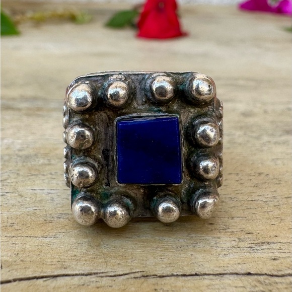 Vtg LA Estate Lapis Lazuli, Heart From Africa, 925 Tested Sterling Silver Ring - Picture 7 of 10